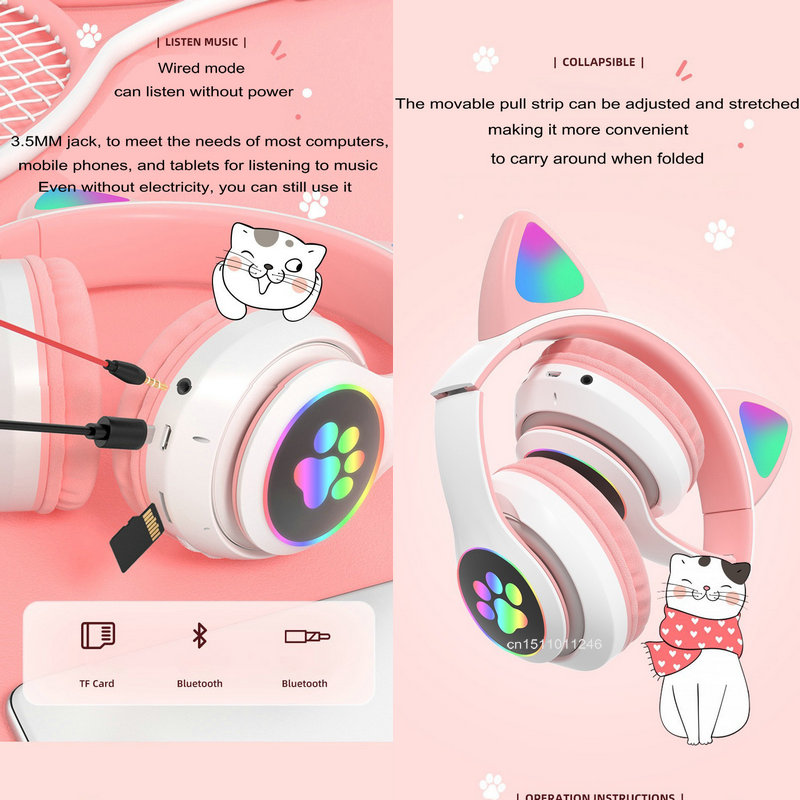 Cat Ears Headphones Flash Ligh - Cat Ear Bluetooth Headset Led ulasan dan harga
